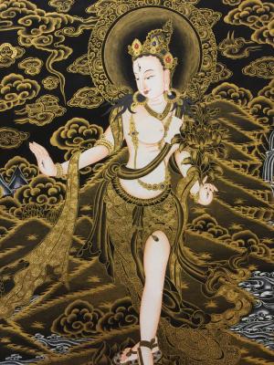 Standing White Tara Painting | Real 24K Gold Work | Tibetan Buddhist Deity Dolkar